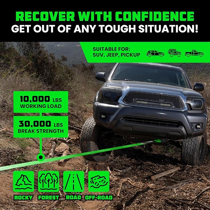 Rhino USA Recovery Tow Strap (3" x 20') - 31,518lb Break Strength - Emergency Recovery Strap Tow Rope for Truck, UTV, ATV & More - Heavy Duty Towing Strap for Offroad 4x4 Use - Compatible with Jeep