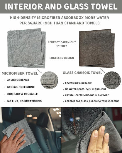 18Pcs Professional Car Interior Detailing Kit All-in-One Cleaning Tools for Windows, Dashboard, Vents, Windshield Cleaner Brush, Magic Sponge, Chamois Cloth, Detailing Brushes & Accessories