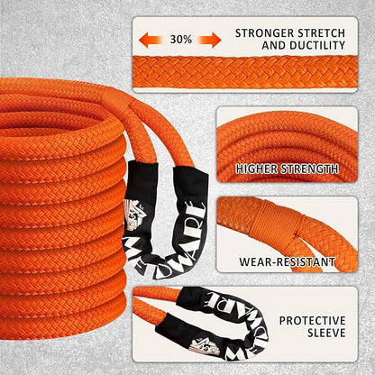 METOWARE Kinetic Recovery Rope (1’’ x 30ft) 35,000 LBS Heavy Duty Offroad Recovery for UTV, ATV, Truck, Car