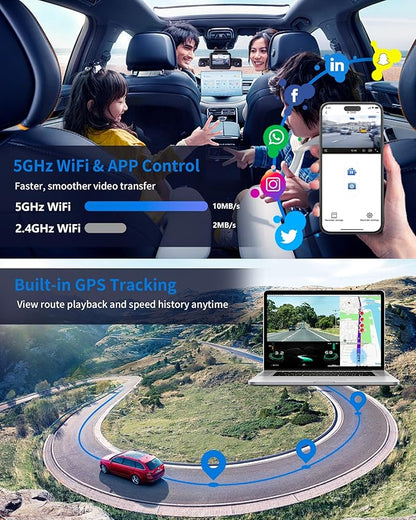 360° View 5 Channel Dash Cam Front and Rear with AI Driver Monitor System DMS, 4K Dash Camera for Cars, Built-in GPS WiFi Night Vision, Dashcam with 128G Card, 24/7 Parking Monitor Mode, V8 Ultra-5CH