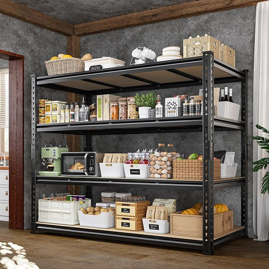 55" W Storage Shelves, 2040LBS Garage Shelving Heavy Duty, 4-Tier Heavy Duty Shelving, Adjustable Metal Shelving Unit for Garage, Warehouse, Pantry, Kitchen, 55" W × 24" D × 60" H, Black