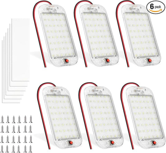 Dome Light for RV Interior, 48LED 800LM Ultra Bright 12 Volt LED White Lights, RV Ceiling Light with Switch Control, Ideal for Car Van Truck Camper Lorry Motorhome Boat(6 Pack)