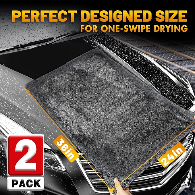 Microfiber Towels for Cars, 2 Pack 1200GSM Car Drying Towel(24″x 36″), Dual Sided Drying Towels Car Detailing, Ultra Absorbent Car Cleaning Towel, No Streak, No Scratch, No Water Spots