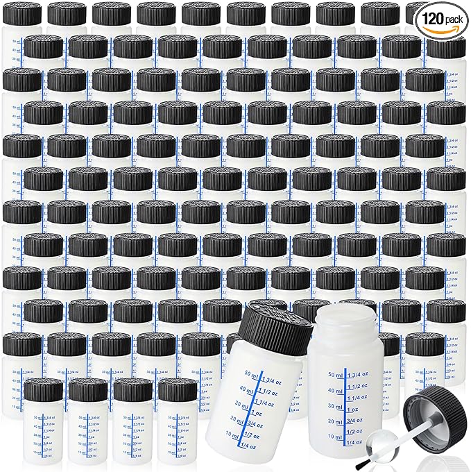 Mumufy 120 Pcs Touch up Paint Bottles with Brush and Lid Empty Touch up Bottle with Mixing Balls 2 oz Fluid Capacity Leftover Paint Container for Car Scratches Repair (Black,Blue)