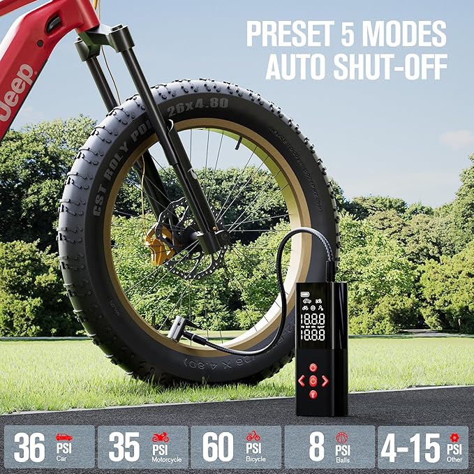 GOOLOO AP150 Tire Inflator Portable Air Compressor, 2X Faster 150PSI Cordless Air Pump with Auto-Shutoff, Portable Bike Pump with Tire Pressure Gauge, Electirc Tire pump for Car, Motorcycle, Ball, Red