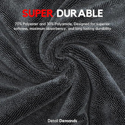 Extra Large Car Drying Towel - 1400 GSM Edgeless Twisted Loop Design - 70/30 Blend Microfiber Towels for Cars, Trucks, SUVs - Superior Absorption, Streak-Free - 24" x 36", Black