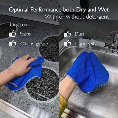 EvaClean Premium Microfiber Cleaning Cloth 16"x16" - Reusable, Washable, Non-Scratch, Microfiber Towels for Cleaning, Dusting, Polishing, High Absorbency & Durability, 4 Colors, 24-Pack