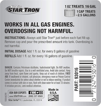 Star Tron Enzyme Fuel Treatment Concentrate, 16 Fl. Oz. – Treats up to 256 Gallons – Rejuvenate & Stabilize Old Gasoline, Cure Ethanol Problems, Improve MPG, Reduce Emissions, Increase Horsepower
