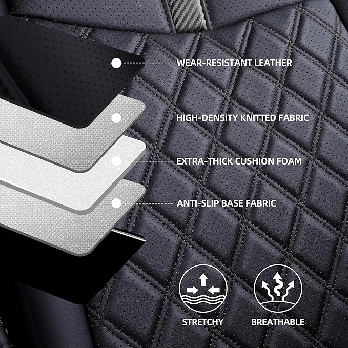 Custom Fit RAV4 Seat Covers for 2019-2025 Toyota RAV4 Hybrid LE,XLE,XLE Premium,Limited Full Coverage Waterproof Leather Car Seat Covers Full Set (Black)