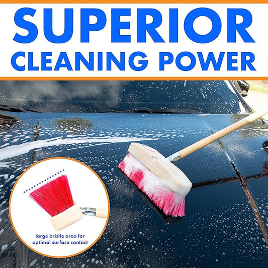 Hub City Industry 10- inch Car Wash Brush, Soft Nylon Bristle, car Accessories, Cleaning Supplies, Automotive wash Brush, Commercial Vehicle Scrub Brush, Flagged Red Poly Bristle