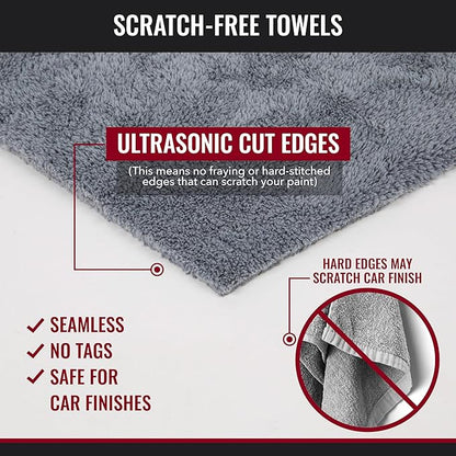 Microfiber Cleaning Cloth - The Gray Beast Towels, Streak-Free Cleaning Rags for Car Wash and Housekeeping, Ultra-Absorbent with Cut Edges to Avoid Scratches (Pack of 5, 16"x16")