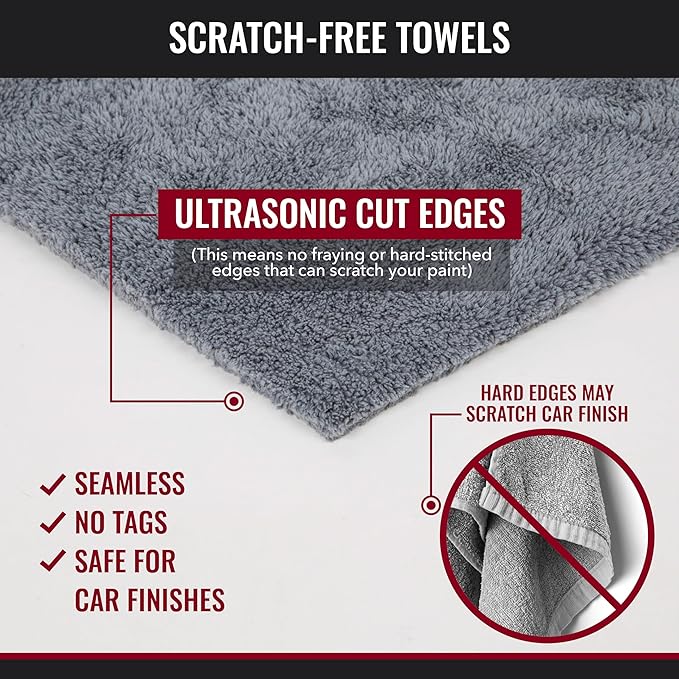 Microfiber Cleaning Cloth - The Gray Beast Towels, Streak-Free Cleaning Rags for Car Wash and Housekeeping, Ultra-Absorbent with Cut Edges to Avoid Scratches (Pack of 10, 16"x16")
