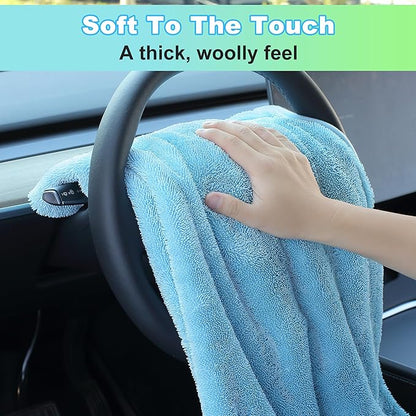 JOYMOOP Microfiber Towels for Cars, 3 Pack 35.4" x 23.6" Car Drying Towel, Blue Reusable Car Towel, Quick Drying Car Microfiber Cleaning Cloth for RVs, SUVs, Trucks