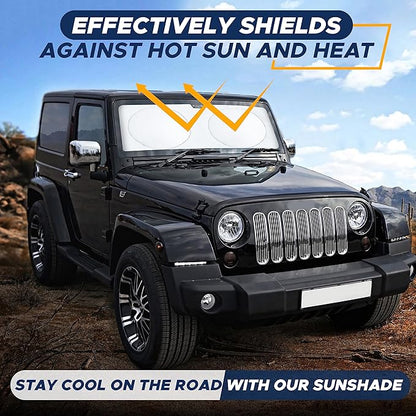 EcoNour Jeep Windshield Sunshade | Sun Visor for UV Rays & Heat Protection | Suitable for Wrangler, Gladiator | Jeep Accessories for Wrangler | X-Small - 60x21 Inches