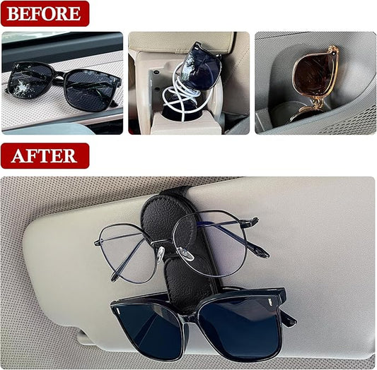 KIWEN Sunglasses Holder for Car Visor, Magnetic Leather Sunglass Eyeglass Hanger Clip for Car Sun Visor Accessories (1, Black)