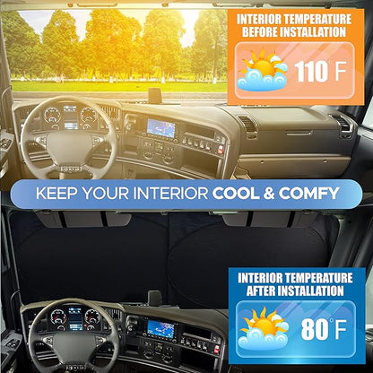 EcoNour RV Windshield Sunshade | Reflective RV Windshield Cover for UV Rays & Heat Protection, Keeps Your RV Motorhome Cool | Shades for RV Fits RVs, Trucks, Motorhomes, Buses | XXXXX-Large 102"x51"