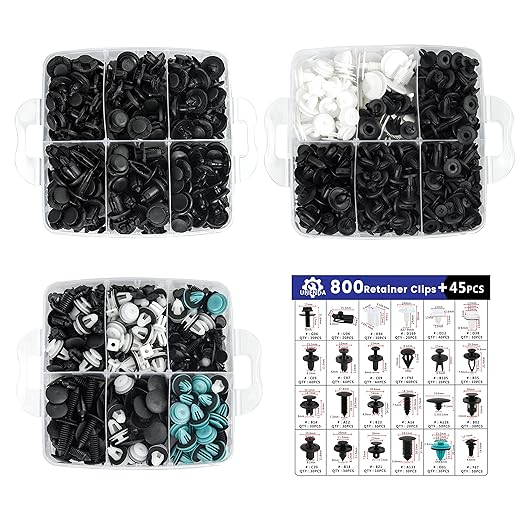 Car Push Retainer Clips 845pcs with 24Most Popular Push Pins for Automotive Parts Sizes Auto Push Pin Screw Clips with 10 Cable Ties and Blue Fastener Remover for Ford GM Toyota Honda Chrysler Nissan