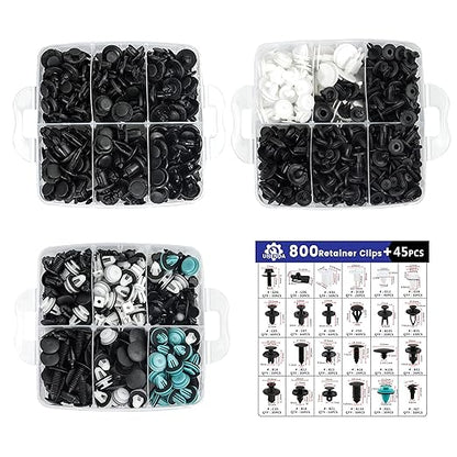 Car Push Retainer Clips 845pcs with 24Most Popular Push Pins for Automotive Parts Sizes Auto Push Pin Screw Clips with 10 Cable Ties and Blue Fastener Remover for Ford GM Toyota Honda Chrysler Nissan