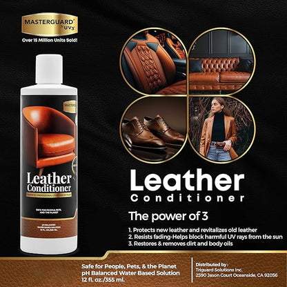 Water Based Solution Leather Conditioner - Car Interior, Furniture, Shoes, Boots, Couches, and Purses - Leather Restorer & Conditioner for Seats, Sofas, and More - 12 oz