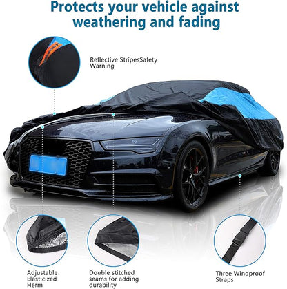MORNYRAY Waterproof Car Cover All Weather Snowproof UV Protection Windproof Outdoor Full car Cover, Universal Fit for Sedan (Blue, A3-Fit Sedan Length(178-185 inch)