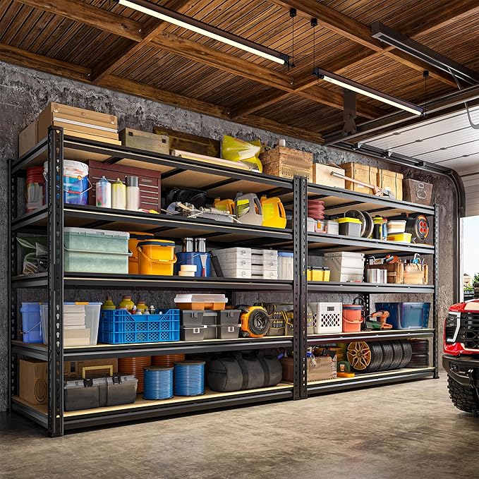 55" W Storage Shelves, 2550LBS Garage Shelving Heavy Duty, 5-Tier Heavy Duty Shelving, Adjustable Metal Shelving Unit for Garage, Warehouse, Pantry, Kitchen, 55" W × 24" D × 72" H, Black