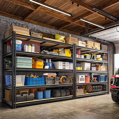 55" W Storage Shelves, 2550LBS Garage Shelving Heavy Duty, 5-Tier Heavy Duty Shelving, Adjustable Metal Shelving Unit for Garage, Warehouse, Pantry, Kitchen, 55" W × 24" D × 72" H, Black