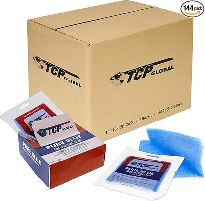 TCP Global Pure Blue Superior Tack Cloth, 144-Pack, Automotive & Woodworking, Dust/Stain/Paint Rags, Tac Cloth for Autobody