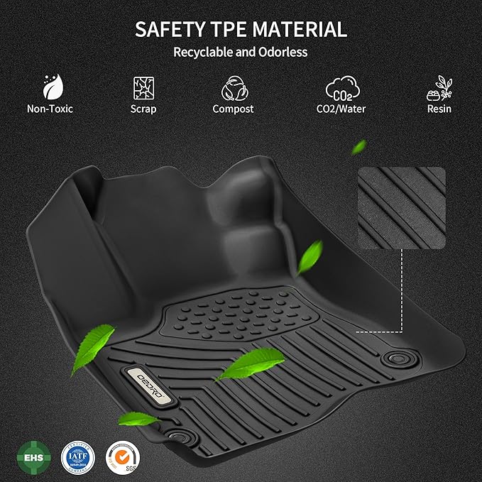 OEDRO Floor Mats Fit for Tesla Cybertruck 2024 2025, TPE All Weather Floor Liners Custom Fit for 2024 Cybertruck Accessories, 1st & 2nd Row Car Mats, Black