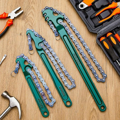 Lasnten 3 Pcs Large Reversible Chain Oil Filter Wrench with 12 16 9 Inch Chain Wrench Adjustable Heavy Duty Carbon Steel Sturdy Pipe Fitting Tool Spanner for Ratcheting Universal(Green)