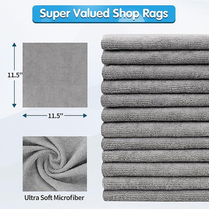 FIXSMITH Shop Towels, Pack of 150, Grey Microfiber Cleaning Cloth Bulk, Microfiber Towels for Cars, All-Purpose Absorbent Cleaning Rags, Dust Cloth for Automotive, Mechanic, Garage, 11.5 x 11.5 inch