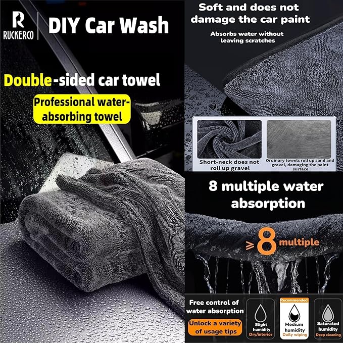 Microfiber Towels for Cars 2-Pack, 1300 GSM Ultra-Soft Microfiber, 35" x 27.5" & 19.7" x 11.8" Towels are Great for Car and Home Cleanups, No Streaks, Scratches Or Water Spots