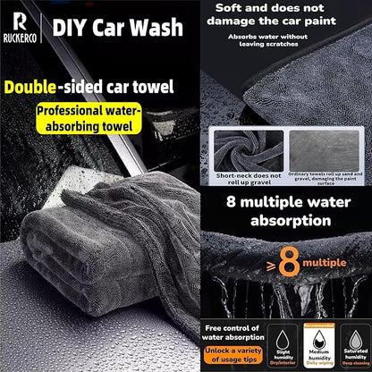 Microfiber Towels for Cars 2-Pack, 1300 GSM Ultra-Soft Microfiber, 35" x 27.5" & 19.7" x 11.8" Towels are Great for Car and Home Cleanups, No Streaks, Scratches Or Water Spots