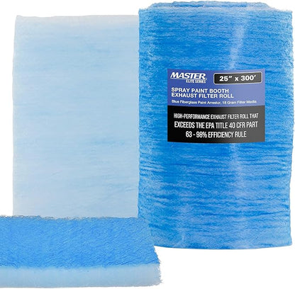 Master Elite Premium Paint Spray Booth Exhaust Filter Roll, 25" x 300' - 18 Gram Heavy-Duty Fiberglass Arrestor - Captures Traps Overspray Particles in Auto Car Autobody Refinish Booths