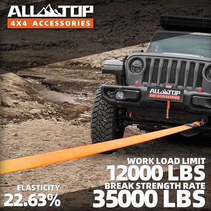 ALL-TOP Recovery Snatch Strap, 3in x 20ft - 35000Lbs, Heavy Duty 100% Nylon Kinetic Towing Recovery Strap with 22% Elongation & Reinforced Loops