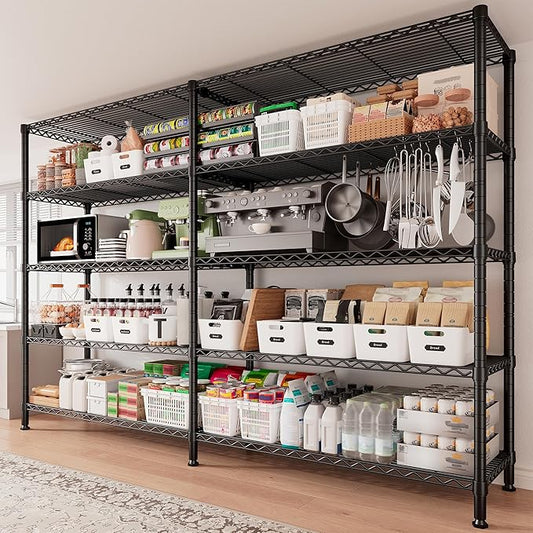 REIBII 70"W Storage Shelves Load 1600LBS, Metal Shelving 5-tier Wire Shelving Unit Metal Shelves for Storage Adjustable Garage Shelving for Pantry Kitchen Garage Commercial school 70"W*15.8"D*72.4"H