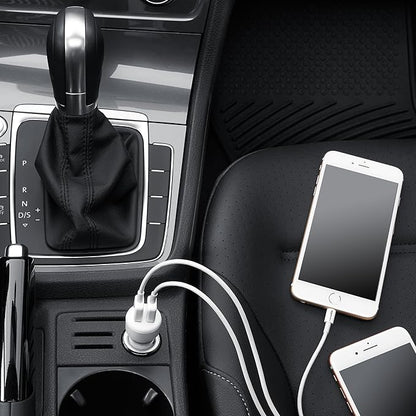 Amazon Basics 24W 2-port USB-A Car Charger for Phones (iPhone 16/15/14/13/12/11/X, Samsung, and more), non-PPS, Black/Red