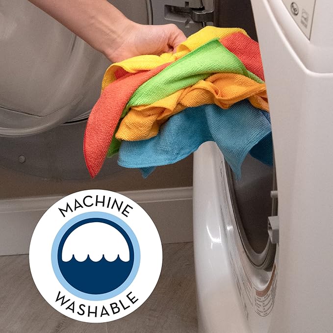 S&T INC. 25 Pack Microfiber Cleaning Cloth, Bulk Towels for Home, Reusable Microfiber Towels for Cars, Cleaning Rags, Assorted, 11.5 Inches x 11.5 Inches, 25 Count