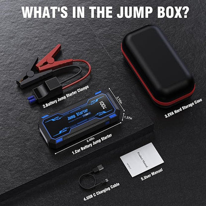 Car Jump Starter 6000A Car Battery Jump Starter Portable,12V Battery Jumper Starter Portable(10.0L Gas/8.0L Diesel),LCD Display Jump Box Jump Starter Battery Pack with Jumper Cable & Flashlight-Blue