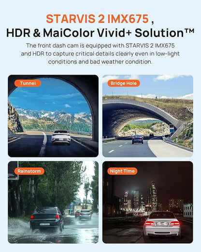 70mai Dash Cam Front and Rear A510,1944P+1080P with STARVIS 2 IMX675 and 64GB Card, Dash Camera for Cars, 4G LTE Support, ADAS, Built-in GPS WiFi, APP Control, HDR, 24H Parking Mode, Loop Recording