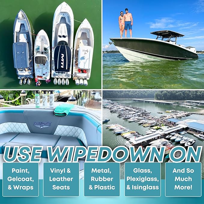 WIPEDOWN 3-in-1 Ceramic Waterless Wash & Quick Detailer | Boat Cleaner | Marine UV Protection, Long-Lasting, High-Gloss | Boats, RVs, Cars | Extend Wax, Coatings, & Sealants | Made in USA