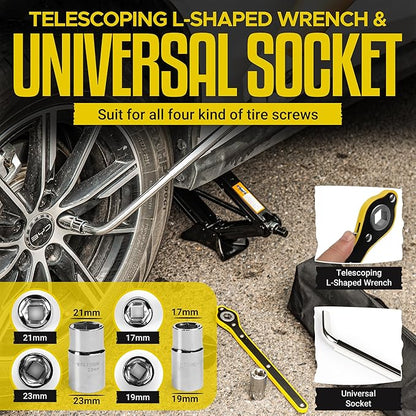 Car Jack Kit/ 2.5 Ton/5512 Pounds Universal Scissor Jack Kit with Rubber Piece, Designed for Sedan, Coupe, SUV