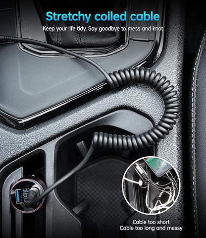 USB C Cable 3A Fast Charging 5FT Coiled USBC to USBC Charger Cable for Car, Short USB Type C Cord for iPhone 16/15/Pro/Plus/Pro Max/Samsung Galaxy S23, Compatible All Type C Devices-2Pack