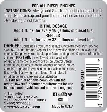 Star Tron Super Concentrated Diesel Formula - Stabilize & Rejuvenate Diesel, Biodiesel & All Regular Gasoline - 1 Oz Treats 32 Gallons