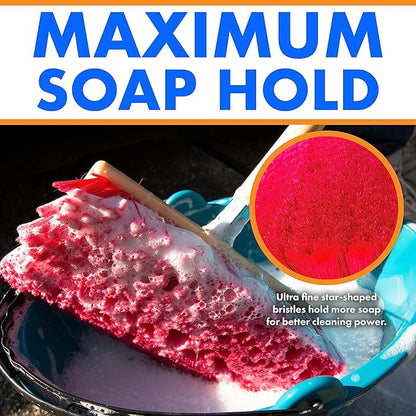 Hub City Industry 10- inch Car Wash Brush, Bi- Level Brush, Soft Nylon Bristle, car Accessories, Cleaning Supplies, Automotive wash Brush,Flagged Red Poly Bristle