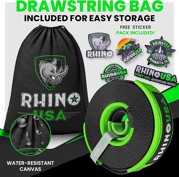 Rhino USA Recovery Tow Strap (3" x 20') - 31,518lb Break Strength - Emergency Recovery Strap Tow Rope for Truck, UTV, ATV & More - Heavy Duty Towing Strap for Offroad 4x4 Use - Compatible with Jeep