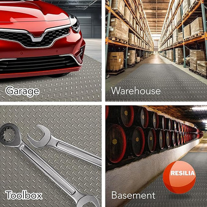 RESILIA Heavy Duty Garage Floor Runner & Protector Mat - Slip Resistant Diamond Plate PVC Mats - Water, Spill, & Stain Resistant, Sandstone (4 feet x 15 feet), Made in The USA