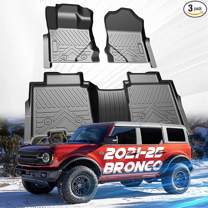 Car Floor Mats for Ford Bronco 4 Door 2025 2024-2021 Accessories,TPE All Weather Protection Floor Mats, Custom Fit 1st&2nd Row Car Floor Liners Set(Not for 2 Door & Sport),Black