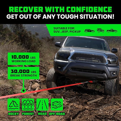 Rhino USA Recovery Tow Strap (3"x20') - 31,518lb Break Strength- Emergency Recovery Strap Tow Rope for Truck, UTV, ATV & More - Heavy Duty Towing Strap for Offroad 4x4 Use - Compatible with Jeep (Red)