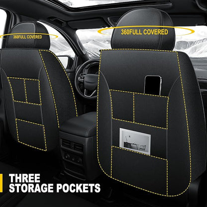 AOMSAZTO Ford Ranger Seat Covers: Full Set Custom Fit 2019 2020 2021 2022 2023 2024 2025 Ford Ranger Breathable Waterproof Leather Seat Protector(5 Seats, Black)