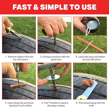 Boulder Tools | Heavy Duty Tire Repair Kit - Flat Tire Patch Kit, Tools for Quick and Easy Repair - Tire Plugs Kit Suitable for Car, Truck, RV, SUV, ATV, Motorcycle, Tractor, Bike & Trailer
